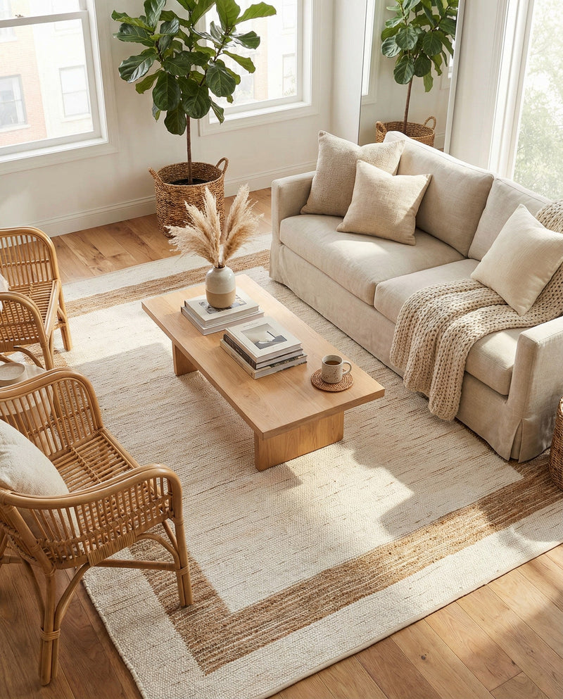 Osian Looms Collection Area Rug - Durham Rectangle White and Natural  lifestyle 34