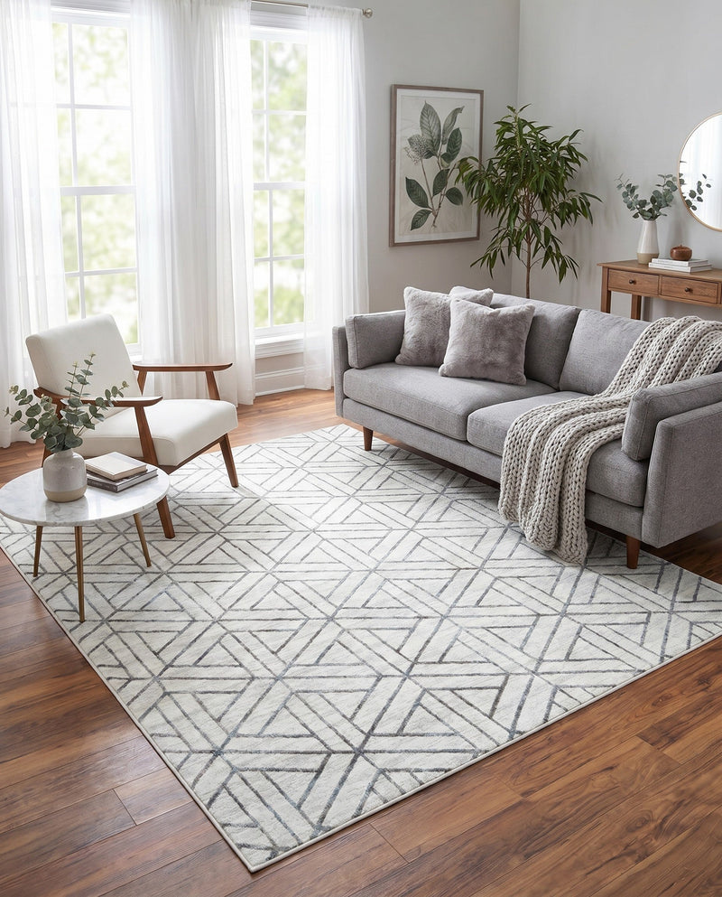 Garden Maze Retreat Collection Area Rug -  Topiarytrail Rectangle White  lifestyle 15