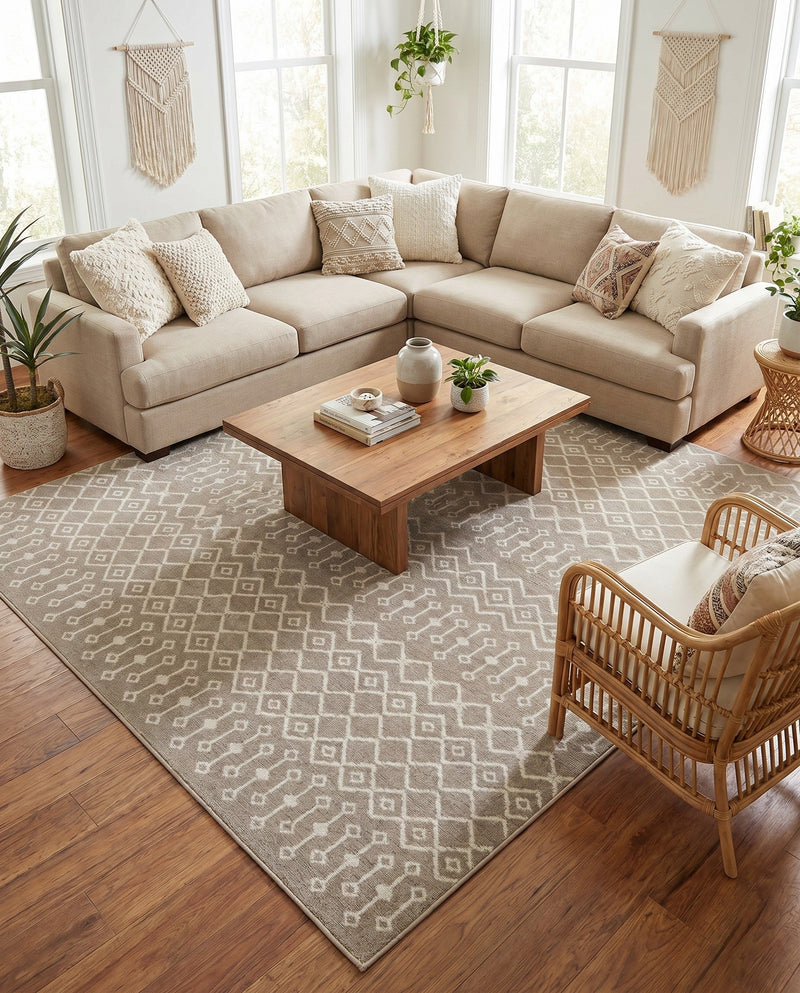 Marrakech Lattice Collection Area Rug - Medina (Beige) Square Beige  lifestyle 53