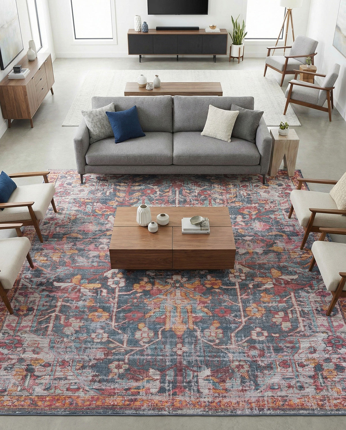 Zahara Oasis Collection Area Rug -  Nador Square Navy Blue  lifestyle 91