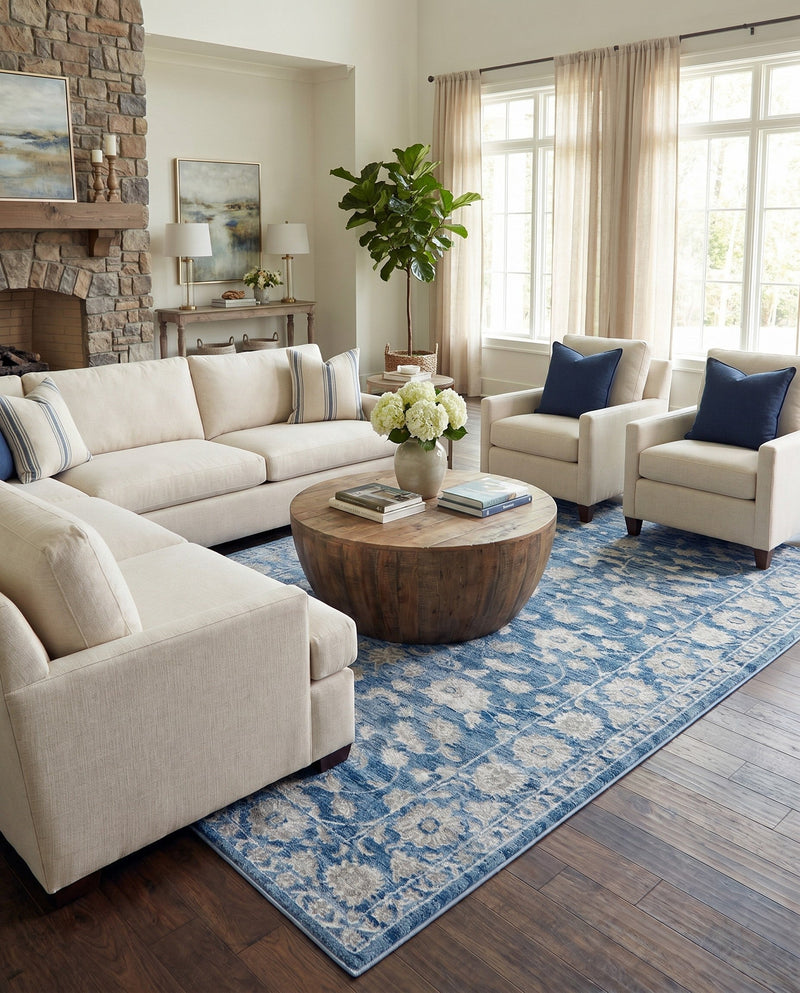 Charleston Elegance Collection Area Rug -  Seaport (Blue) Rectangle Blue  lifestyle 4