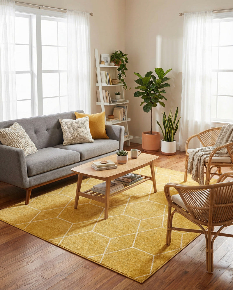 Trellis Mosaic Collection Area Rug - Arborville (Yellow) Square Yellow  lifestyle 51