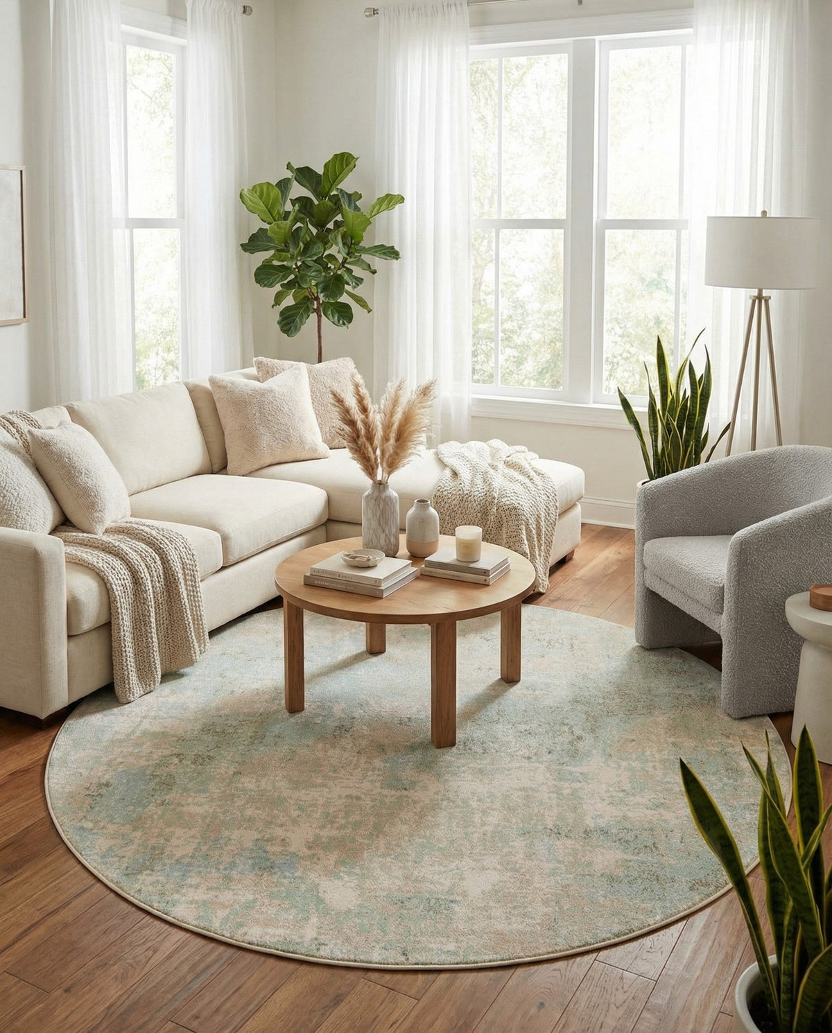 Lagoon Oasis Collection Area Rug -  Seagrass Round Teal  lifestyle 116
