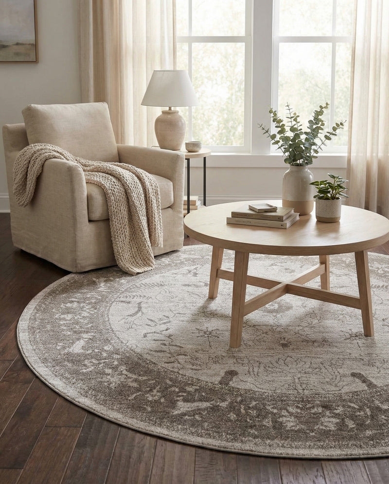 Horizon Collection Area Rug -  Apex (Light Gray) Round Light Gray  lifestyle 63