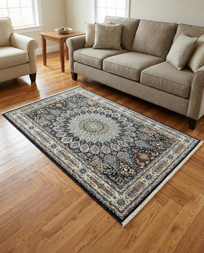 Persian Elegance Collection Area Rug -  Hamedan (Navy Blue) Rectangle Navy Blue  lifestyle 26