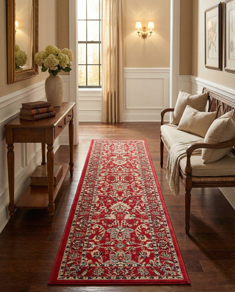 Isfahan Elegance Collection Area Rug - Naghsh-e Jahan (Red) Runner Red  lifestyle 55