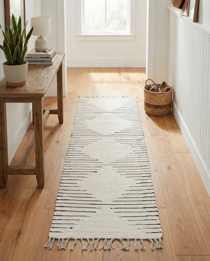 Thar Cotton Collection Area Rug - Jaisalmer (White) Runner White  lifestyle 78