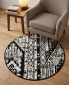 Cascade Range Collection Area Rug - Hood (Black and White) Round Black and White  lifestyle 37