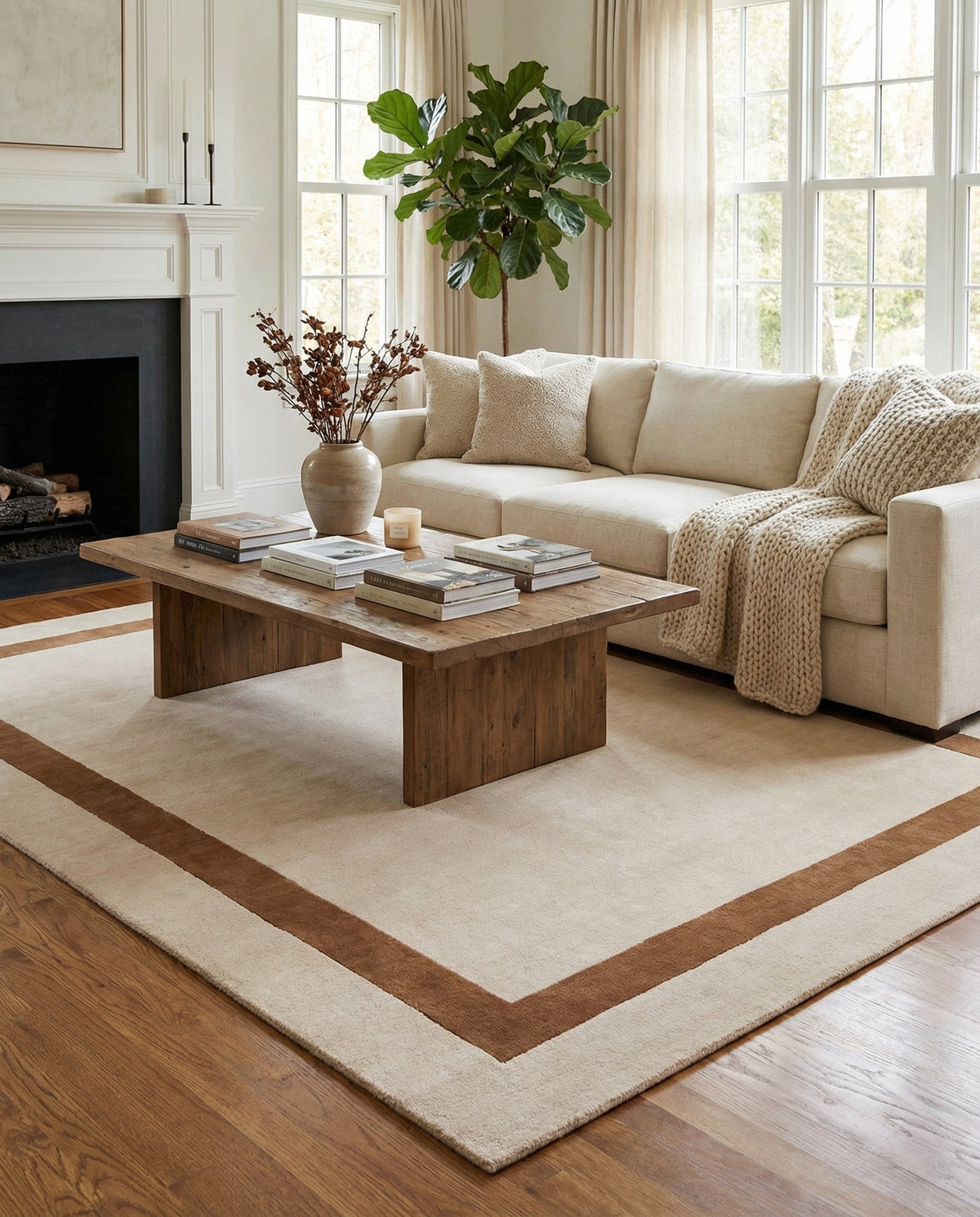 Savannah Borders Wool Collection Area Rug - Chatham Rectangle Ivory  lifestyle 61