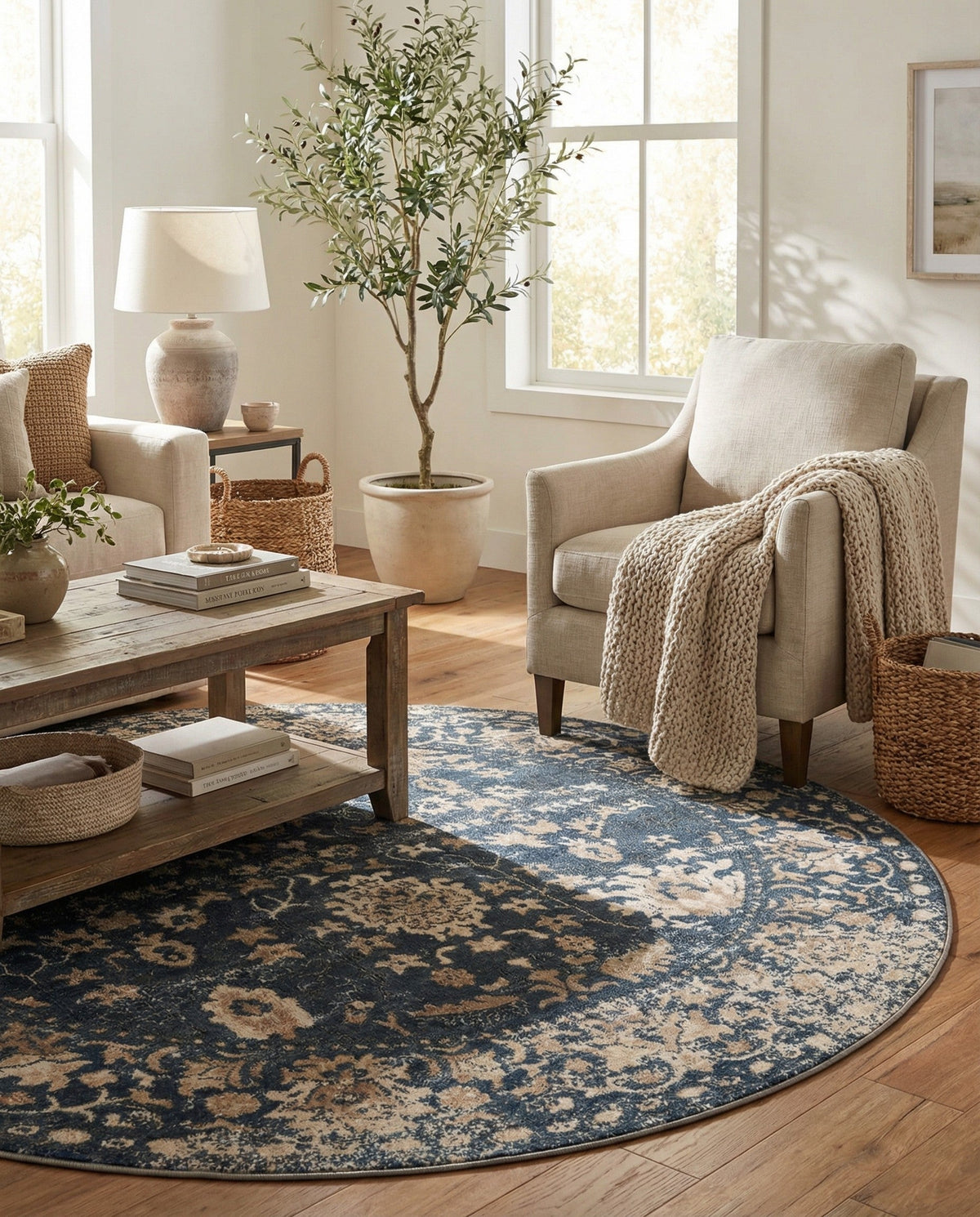 Cascade Range Collection Area Rug -  Shasta (Blue) Round Blue  lifestyle 133