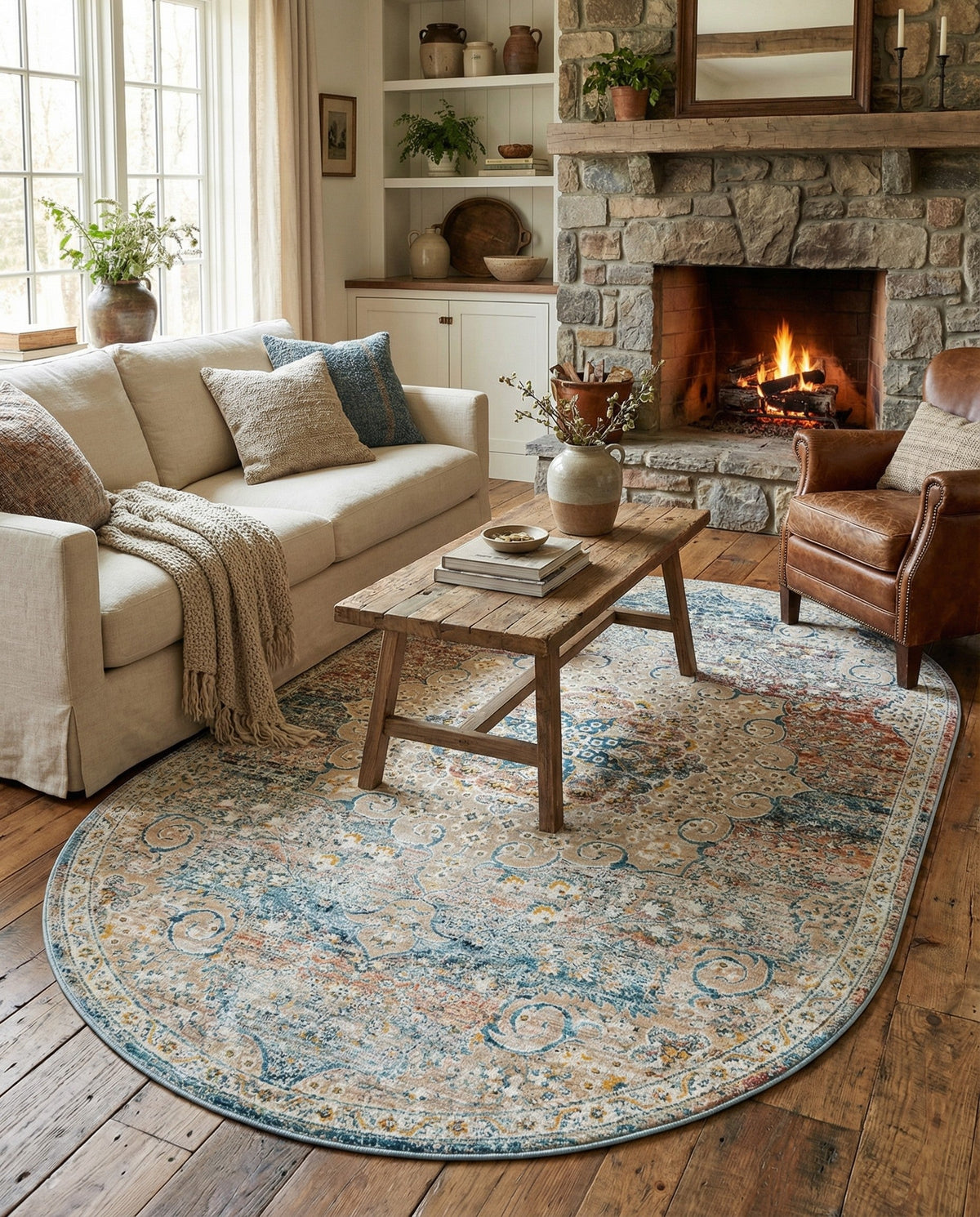 Coastal Haven Collection Area Rug - Seabreeze (Multi) Oval Multi  lifestyle 96