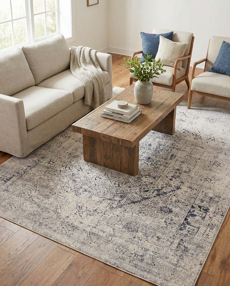 Coastal Manor Collection Area Rug -  Wavecrest Rectangle Gray  lifestyle 47