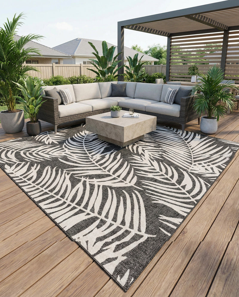 Seaside Blooms Collection Area Rug - Verdure (Charcoal) Square Charcoal  lifestyle 64