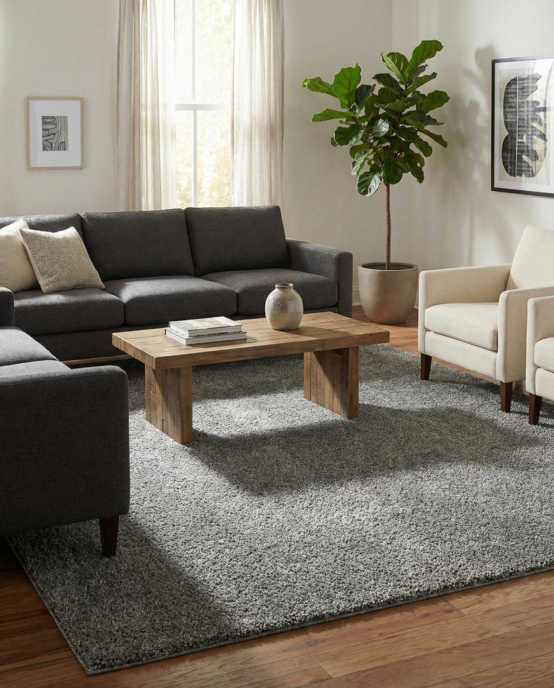Solid Shag Seaside Collection Area Rug - Azure Cove (Gray) Rectangle Gray  lifestyle 13
