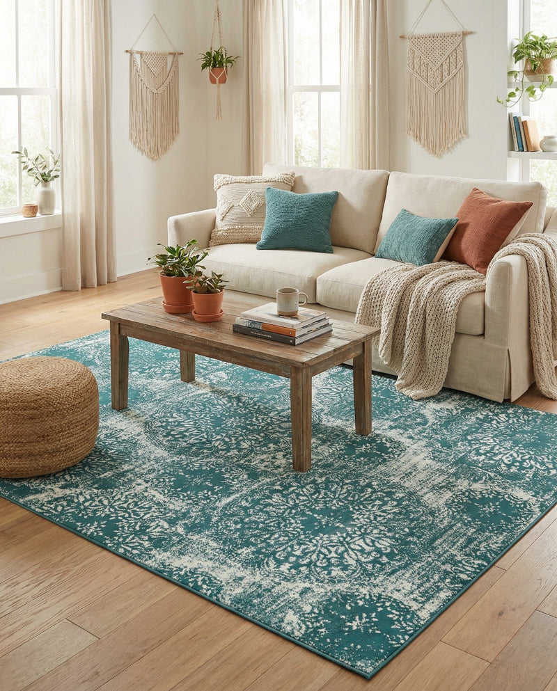 Riviera Elegance Collection Area Rug -  Monaco (Turquoise) Rectangle Turquoise  lifestyle 6