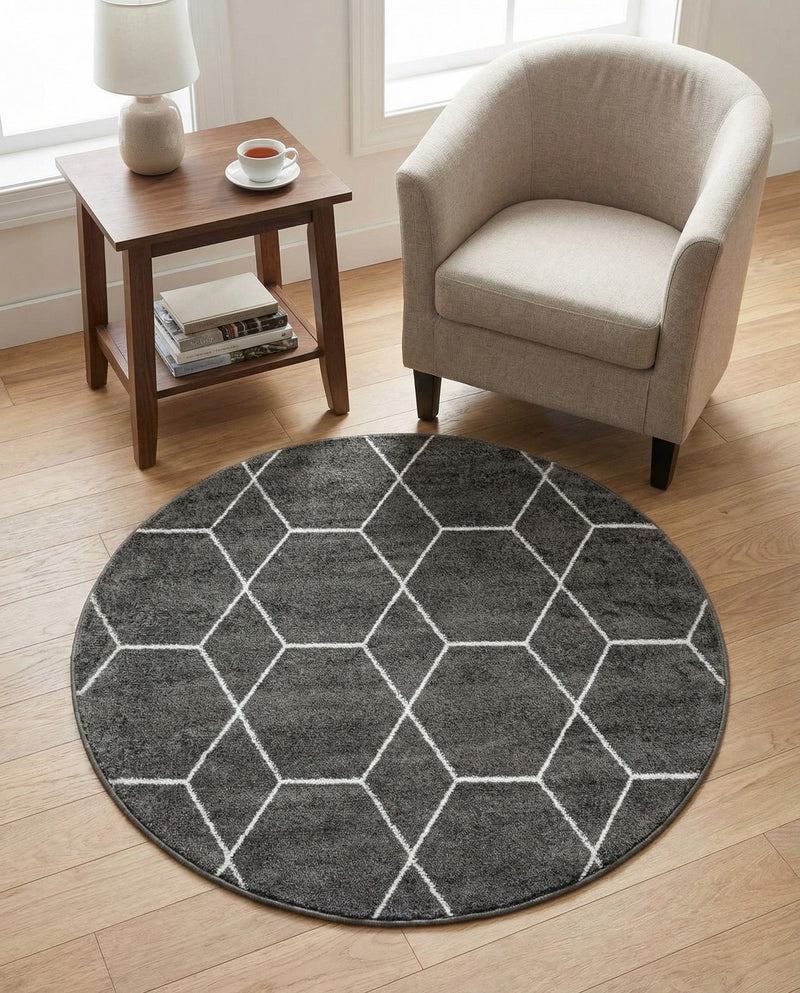 Trellis Mosaic Collection Area Rug - Arborville (Dark Gray) Round Dark Gray  lifestyle 62