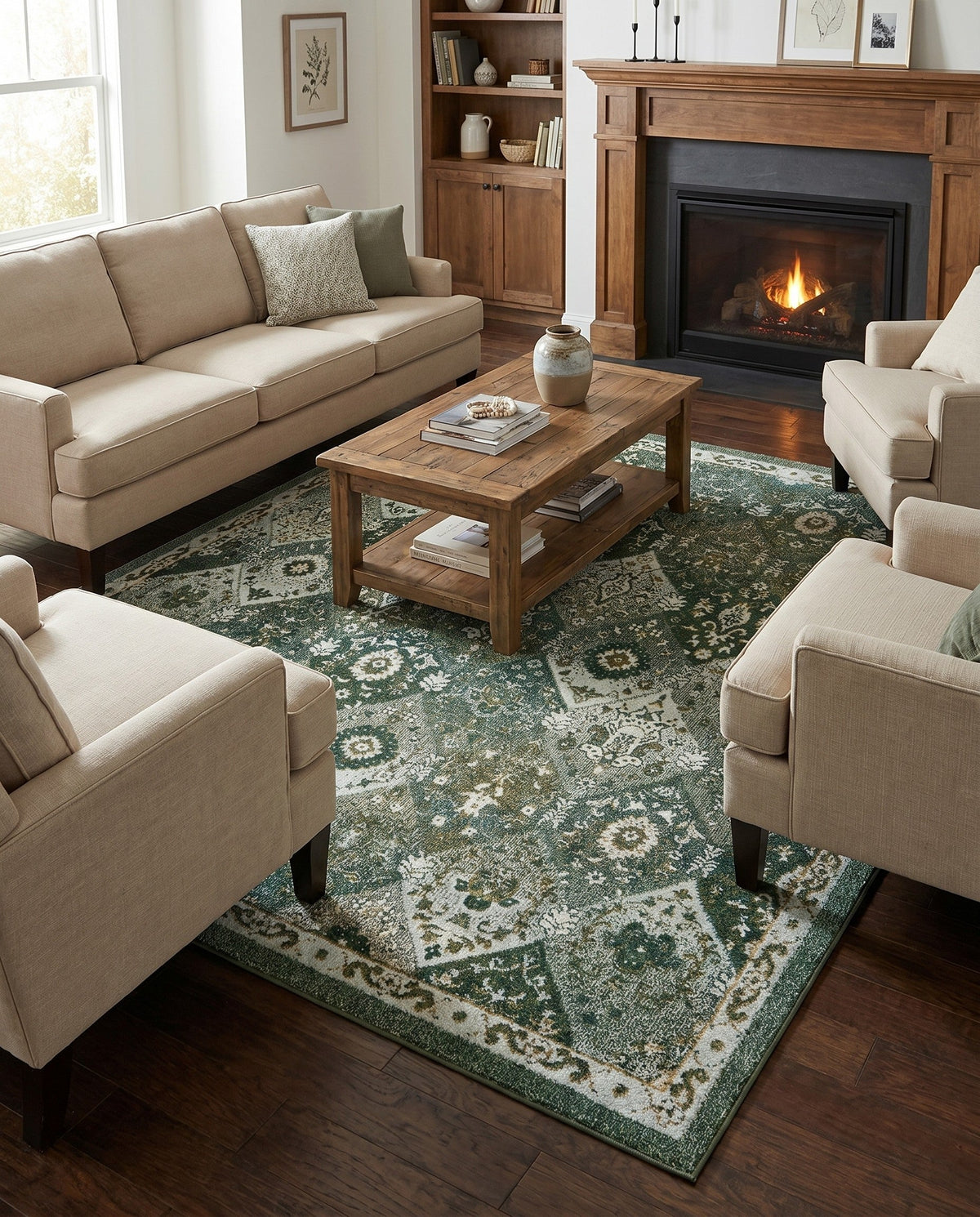 Brighton Terrace Collection Area Rug -  Rottingdean (Green) Square Green  lifestyle 35