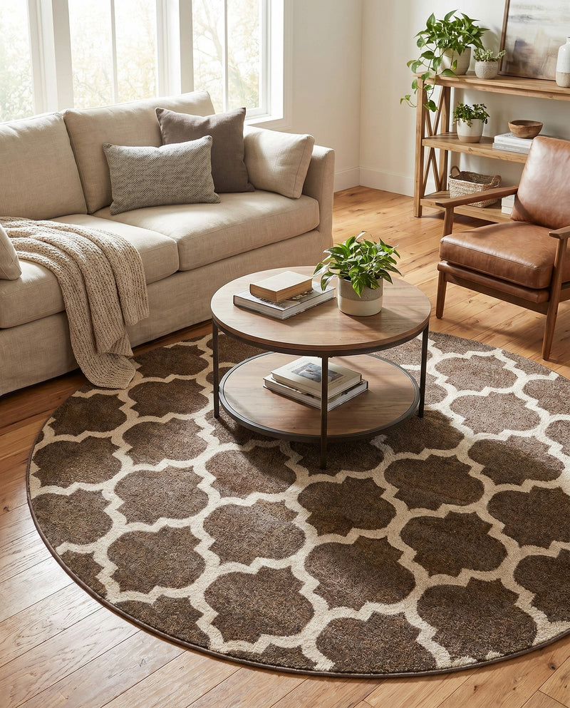 Lattice Gardens Collection Area Rug -  Bloomfield (Brown) Round Brown  lifestyle 71