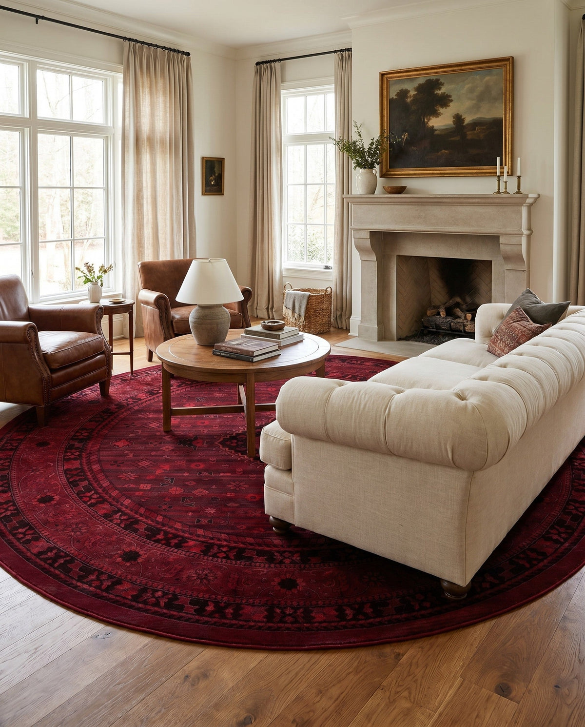 Samarkand Elegance Collection Area Rug -  Zarafshan Round Red  lifestyle 82