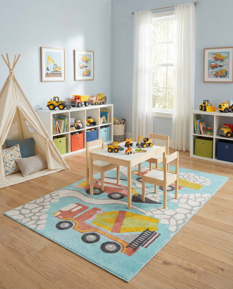Wonder Tykes Collection Area Rug -  Labyrinth Rectangle Teal  lifestyle 11