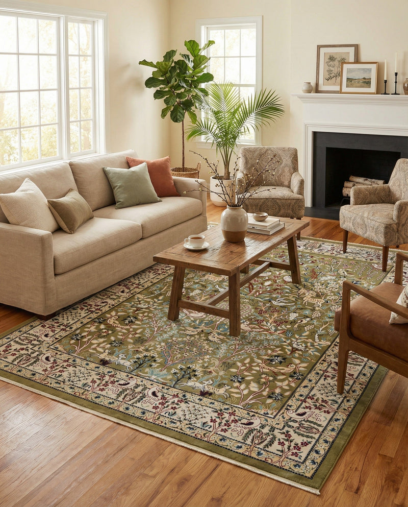Persian Elegance Collection Area Rug -  Kerman (Green) Rectangle Green  lifestyle 27