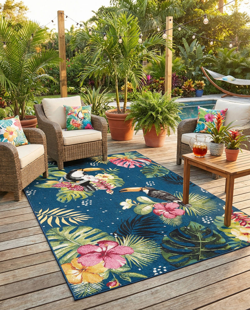 Seaside Blooms Collection Area Rug -  Leaf Rectangle Multi  lifestyle 14
