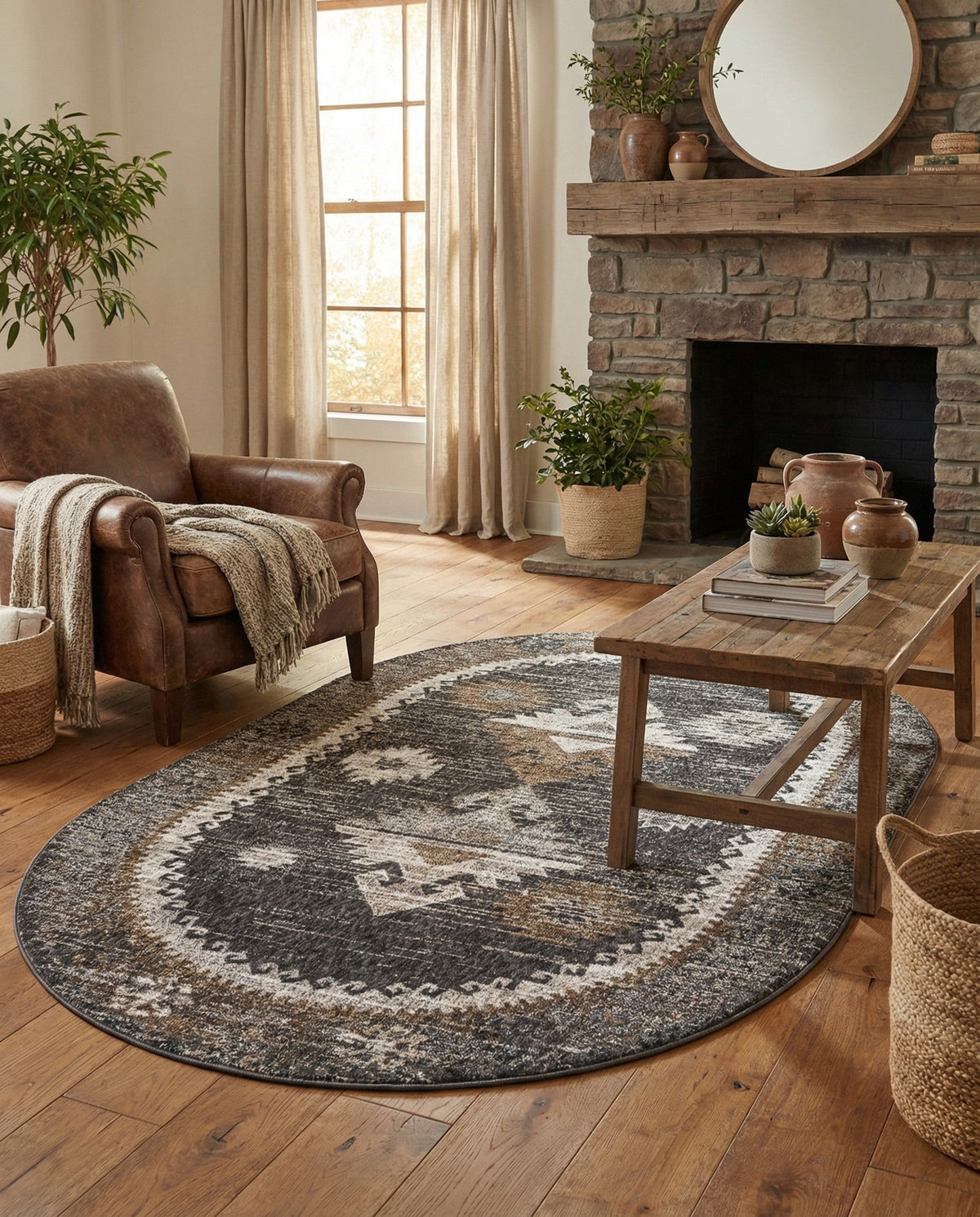 Desert Modern Eco Rug Series Collection Area Rug -  Mojave Oval Charcoal Gray  lifestyle 97