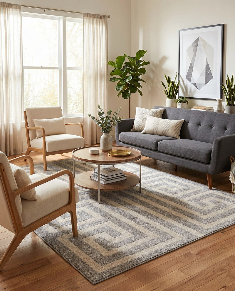 Aegean Labyrinth Collection Area Rug -  Mykonos Rectangle Gray  lifestyle 45
