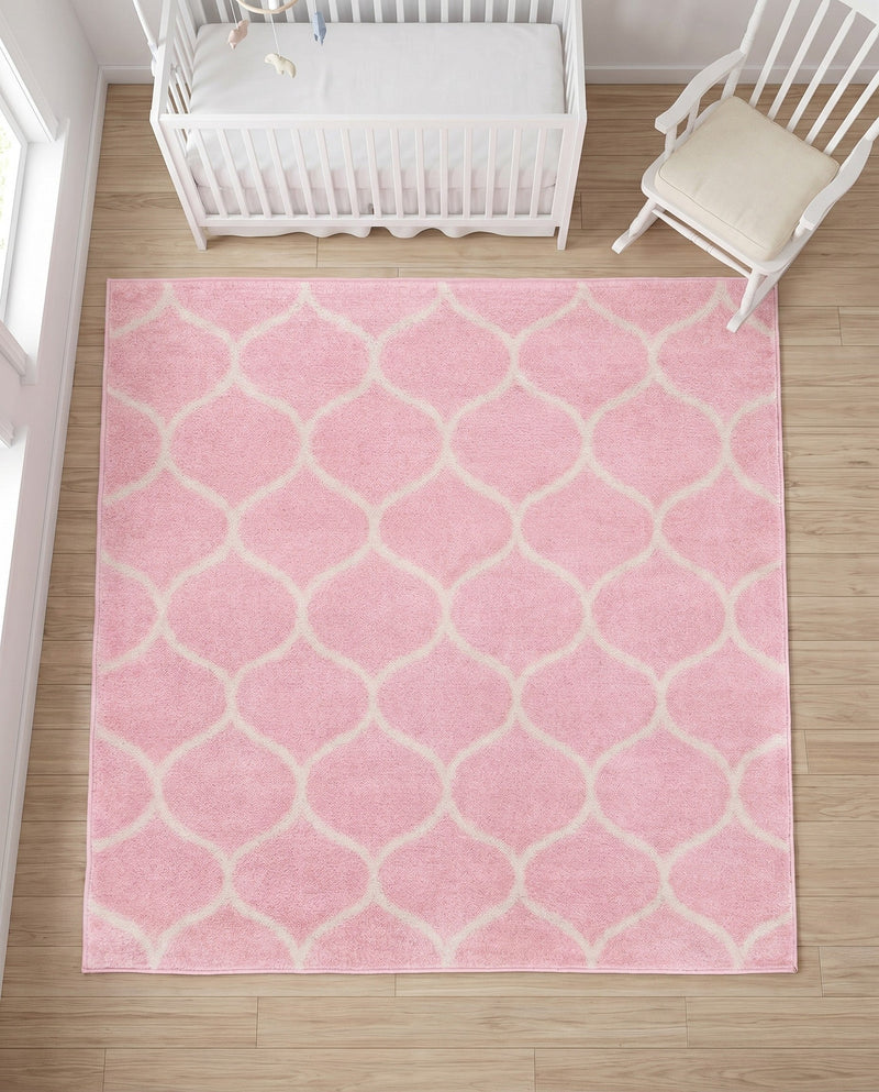 Trellis Mosaic Collection Area Rug -  Pergolatown (Light Pink) Square Light Pink  lifestyle 89