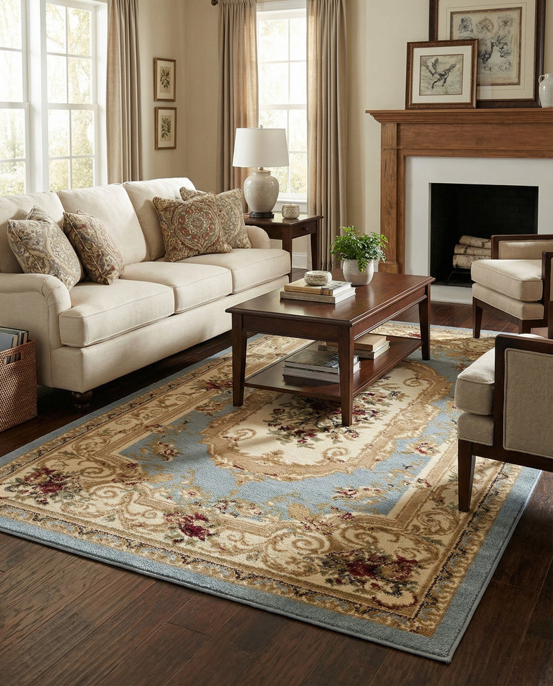 Versailles Elegance Collection Area Rug -  Louveciennes (Light Blue) Rectangle Light Blue  lifestyle 5