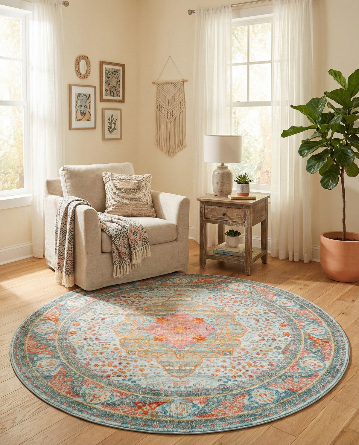 Caribbean Breeze Collection Area Rug -  Floriana Round Light Blue  lifestyle 88