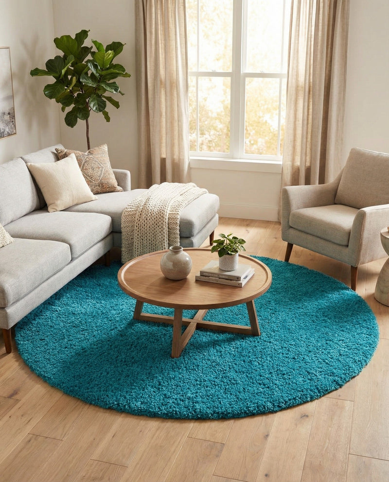 Plush Oasis Collection Area Rug - Serenity (Turquoise) Round Turquoise  lifestyle 59