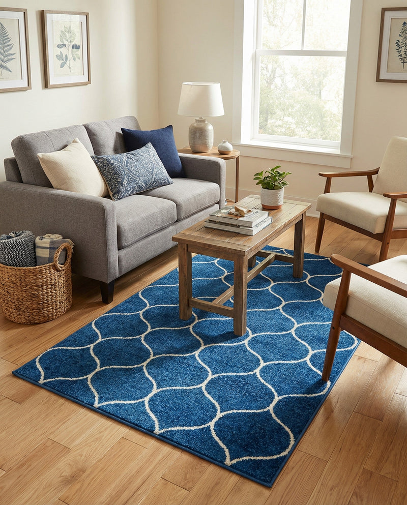 Trellis Mosaic Collection Area Rug -  Pergolatown (Navy Blue) Rectangle Navy Blue  lifestyle 12