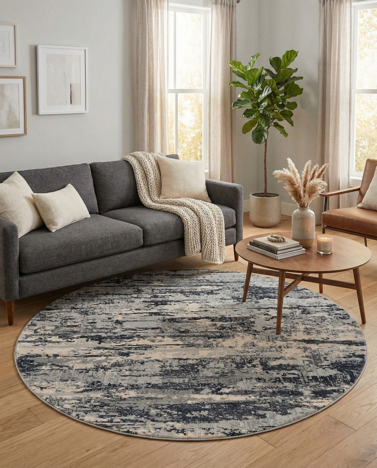 Aegean Elegance Collection Area Rug - Mesa Round Gray  lifestyle 99