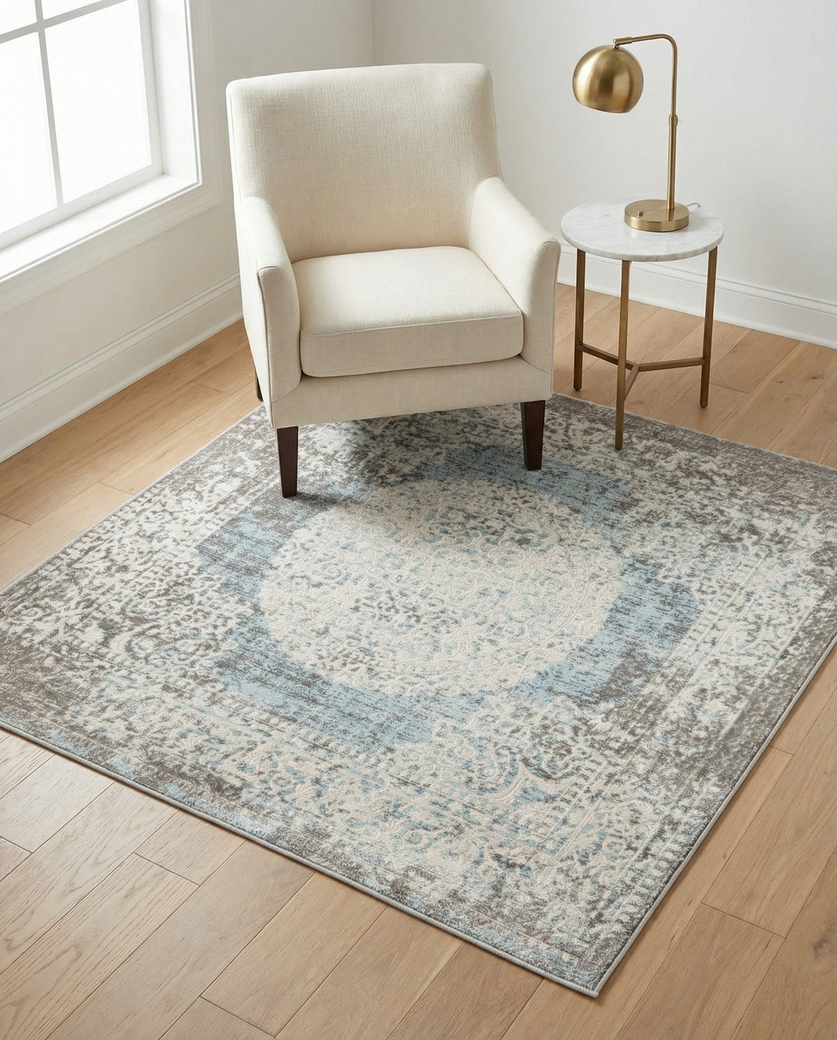 Rustic Charm Revival Collection Area Rug -  Meadowland Square Light Blue  lifestyle 133