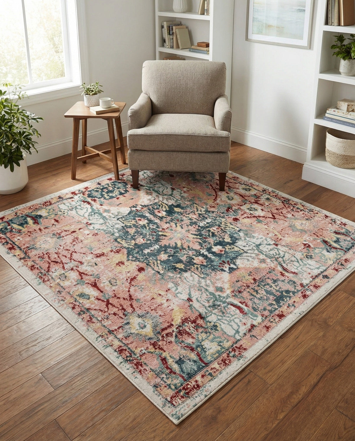 Savannah Elegance Collection Area Rug -  Azalea Square Pink  lifestyle 140