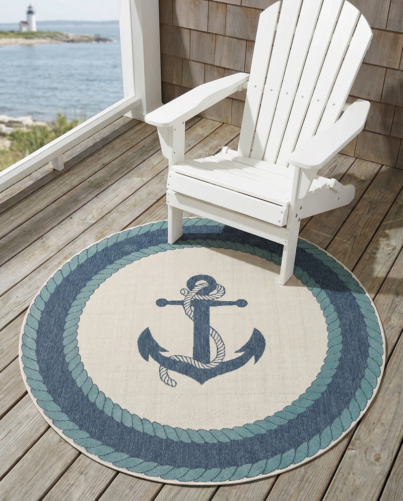 Seaside Haven Rugs Collection Area Rug -  Coralreef Round Navy Blue  lifestyle 60