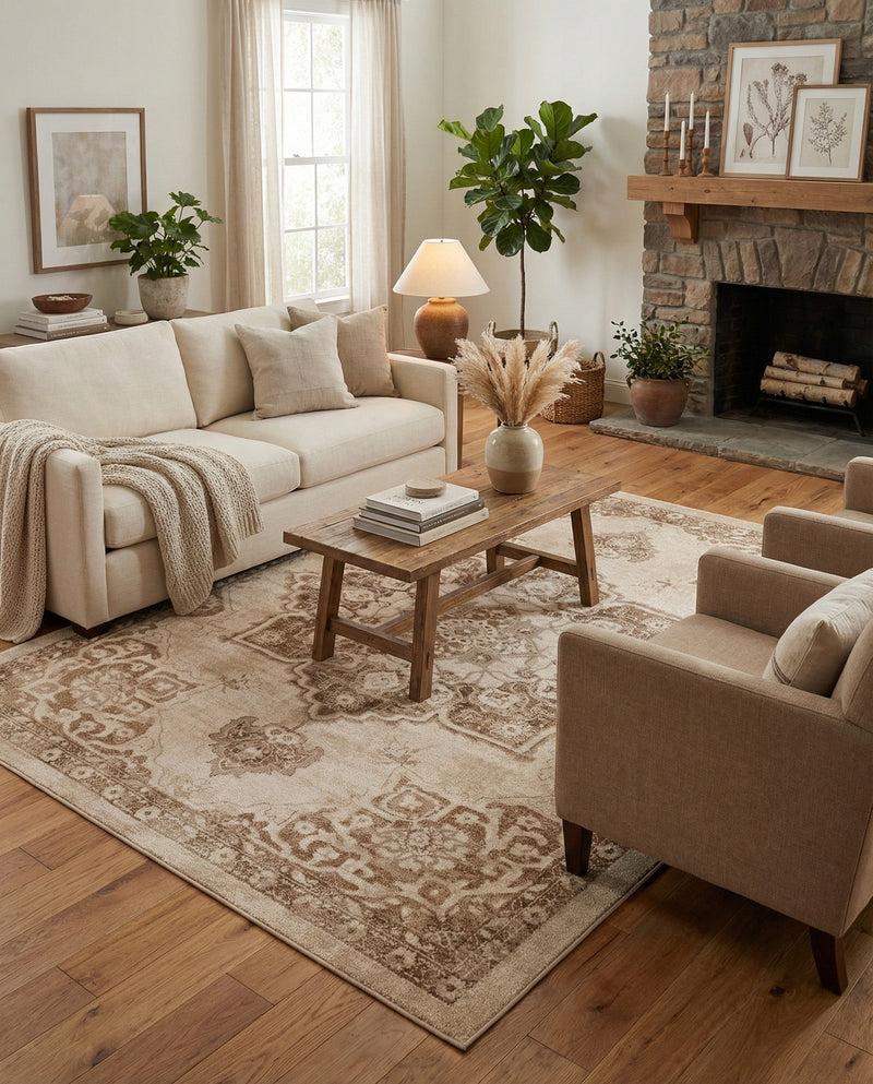 Eden Oasis Collection Area Rug -  Tranquility (Beige) Rectangle Beige  lifestyle 7