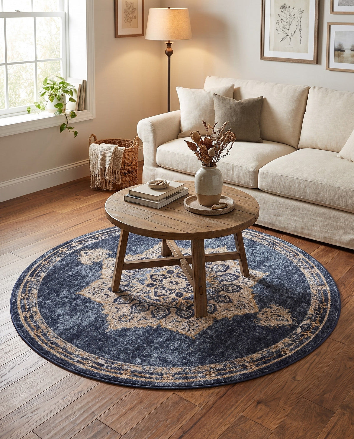 Eden Oasis Collection Area Rug -  Tranquility (Navy Blue) Round Navy Blue  lifestyle 64