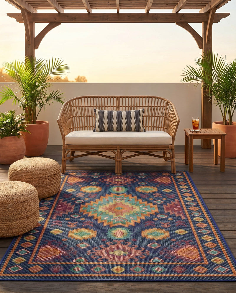 Coastal Terrace Collection Area Rug -  Dunes Rectangle Navy Blue  lifestyle 12