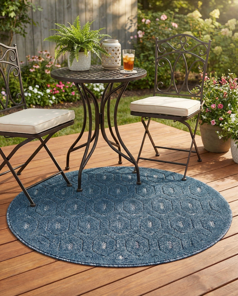 Garden Lattice Charm Collection Area Rug - Arbor (Navy Blue) Round Navy Blue  lifestyle 61