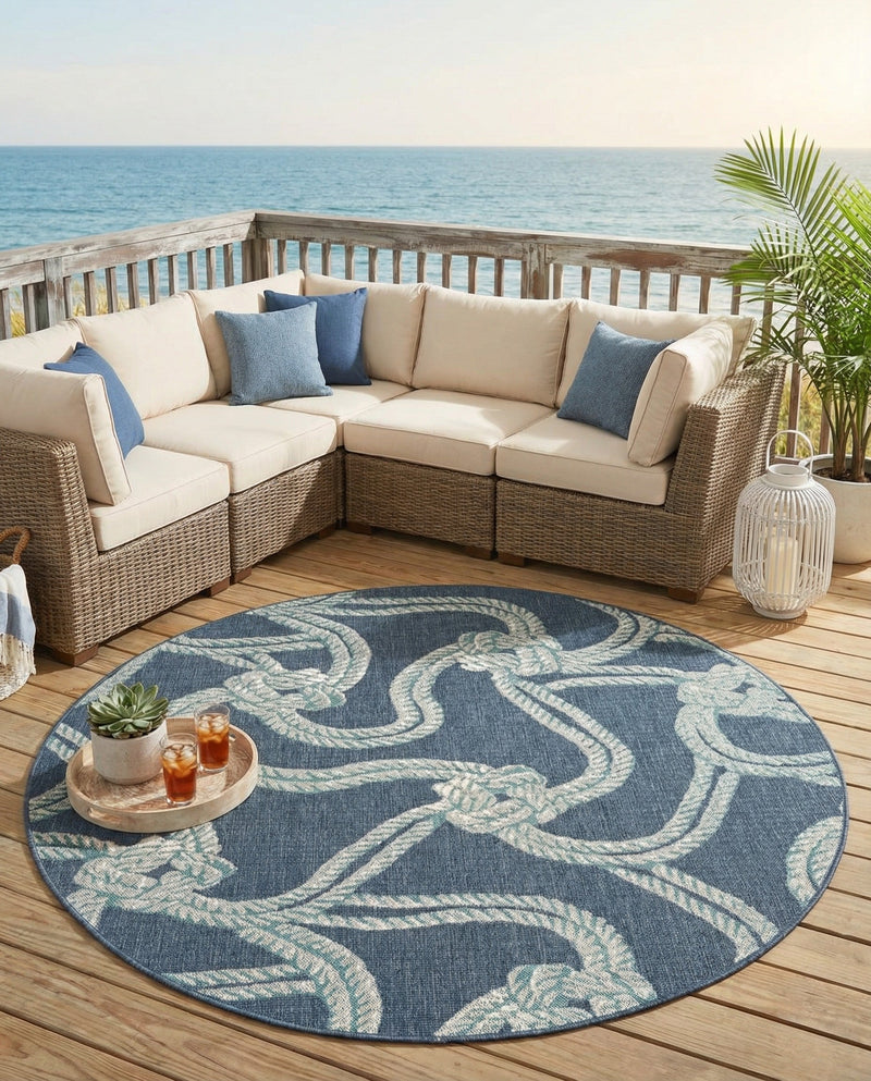 Seaside Haven Rugs Collection Area Rug -  Boardwalk Round Navy Blue  lifestyle 43