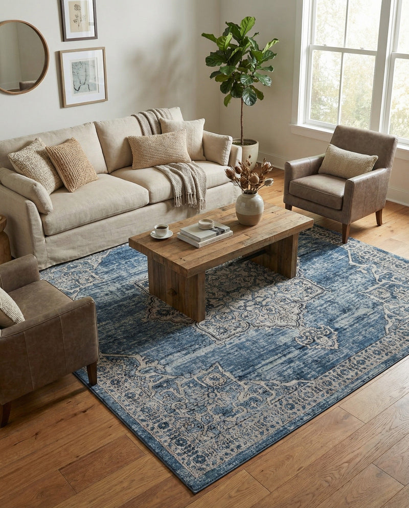 Mykonos Manor Collection Area Rug -  Tinos (Blue) Square Blue  lifestyle 68