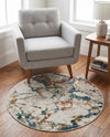 Jewel Oasis Collection Area Rug -  Opaline Round White Navy  lifestyle 55