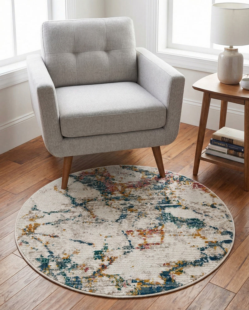 Jewel Oasis Collection Area Rug -  Opaline Round White Navy  lifestyle 55