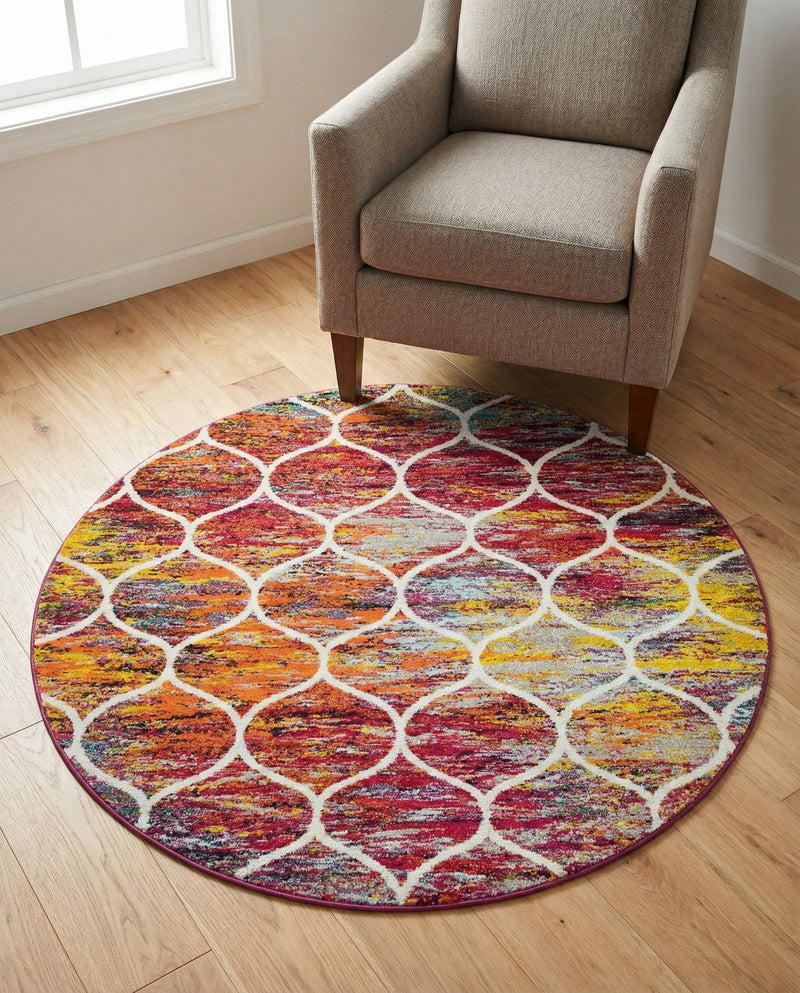 Trellis Mosaic Collection Area Rug -  Pergolatown (Multi) Round Multi  lifestyle 61