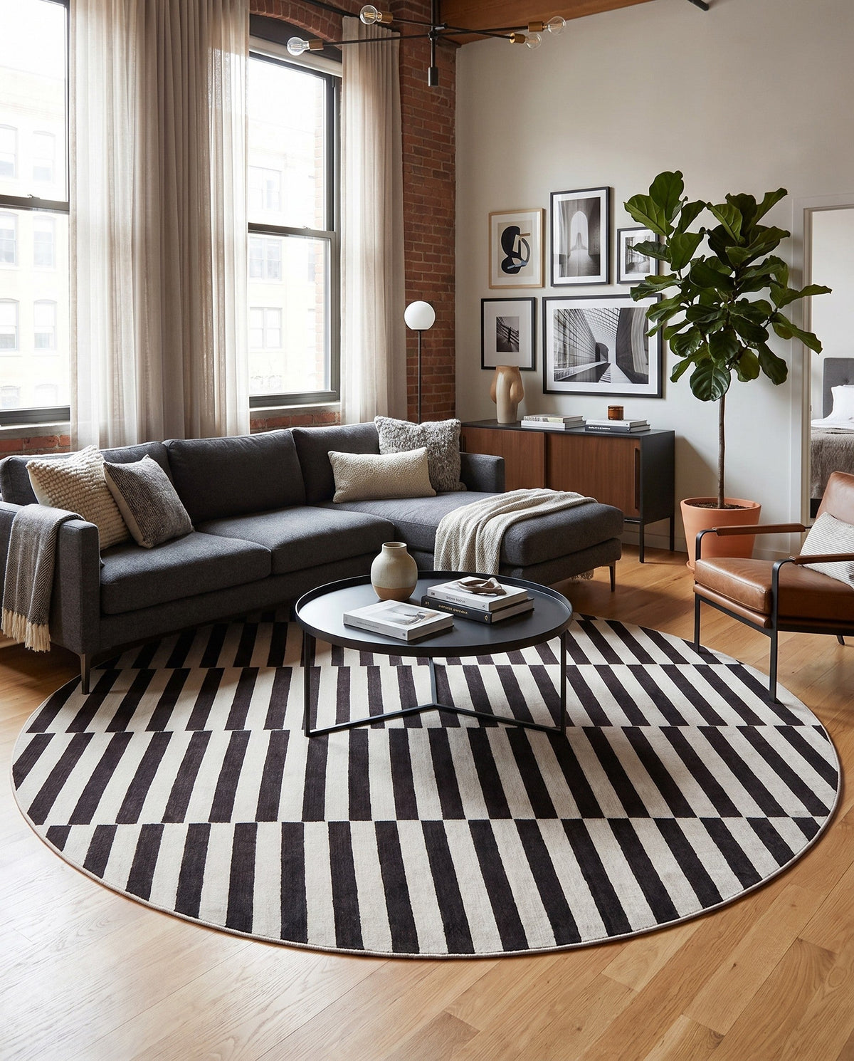 Soho Elegance Collection Area Rug -  Hudson (Black) Round Black  lifestyle 89