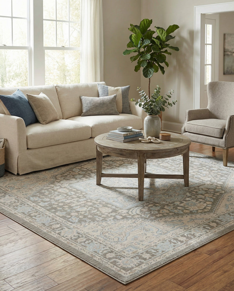 Savannah Series Collection Area Rug - Charleston (Cloud Gray) Square Cloud Gray  lifestyle 46