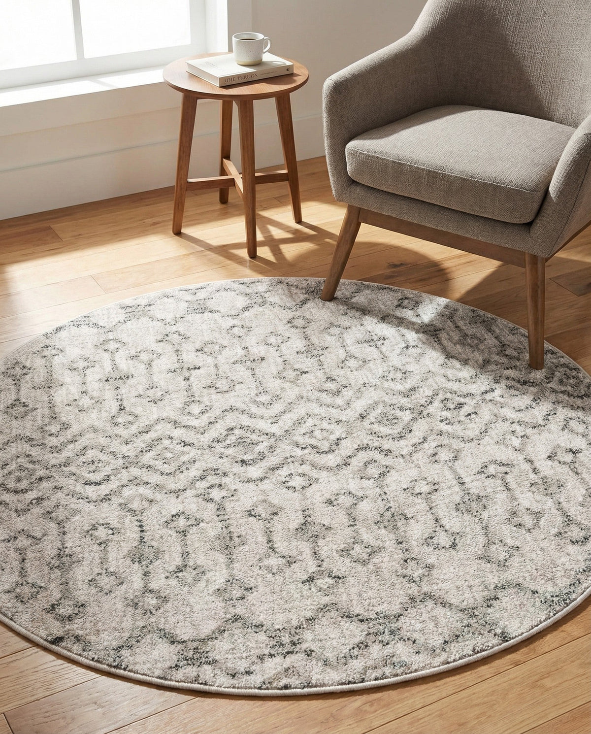 Geo Garden Lattice Collection Area Rug -  Andalusia Round Ivory  lifestyle 216