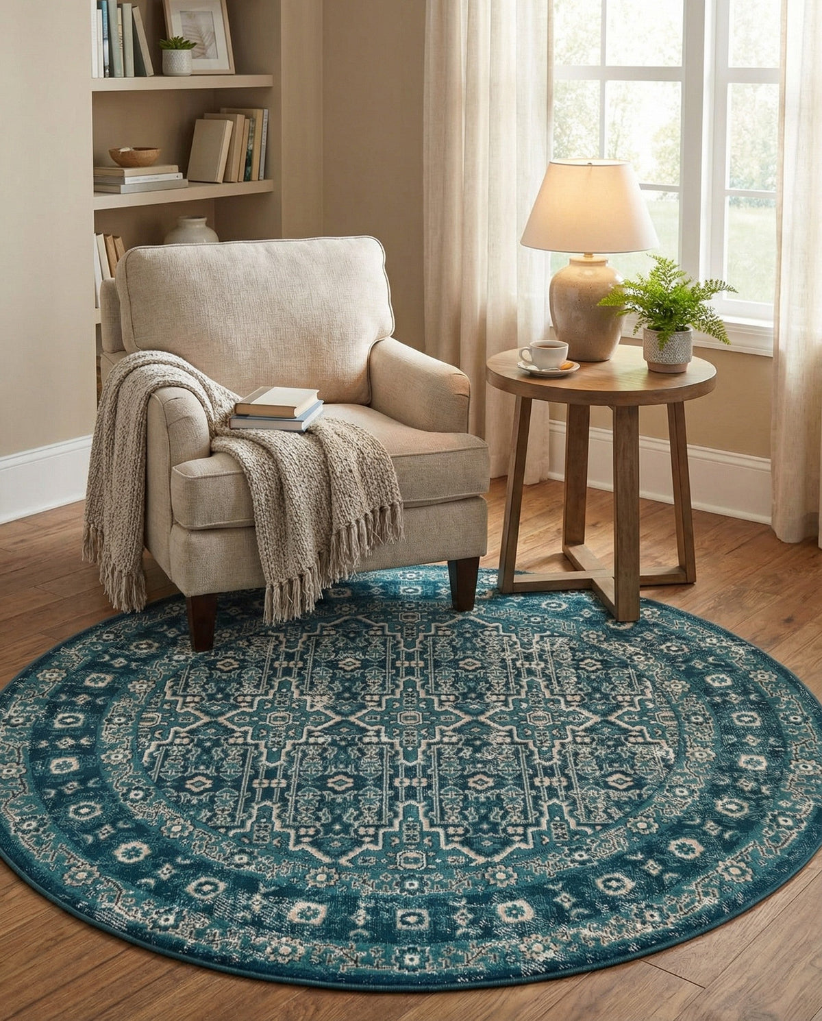 Geneva Terrace Collection Area Rug -  Nyon Round Blue  lifestyle 82